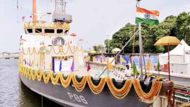 Photo of माहे श्रेणी की सातवीं उथले पानी में चलने वाली पनडुब्बी रोधी जहाज़, मछलीपटनम का शुभारंभ